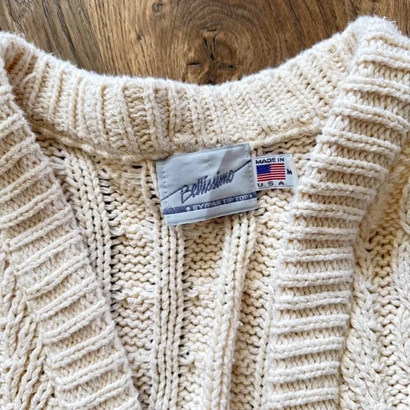 Cream Cable-Knit Button-Front Cardigan made in USA 100% cotton - Picture 6 of 10